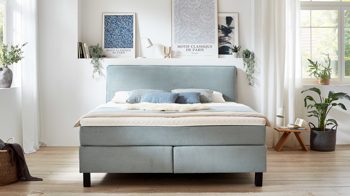 Boxspringbett comfortmaster besser sitzen, liegen, leben aus Stoff in Hellblau Comfortmaster Boxspringbett Velluto aquafarbener Cordbezug 143 - Liegefläche ca. 180 x 200 cm