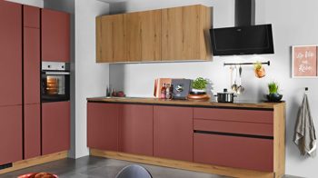 Einbauküche Express küchen aus Holz in Rot EXPRESS KÜCHEN Einbauküche Win mit Einbaugeräten Kaminrot & Eiche astig - zweizeilig