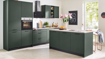 Einbauküche Express küchen aus Holz in Dunkelgrün EXPRESS KÜCHEN Einbauküche Clean mit Elektrogeräten Dunkelgrün - zweiteilig
