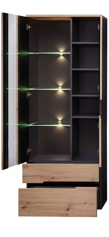Vitrine Innostyle aus Holz in Holzfarben Wohnzimmer Serie Memphis - Vitrine Artisan Eiche & Graphit - Höhe ca. 197 cm
