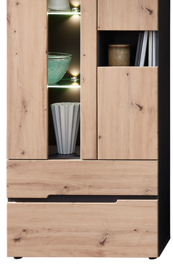 Vitrine Innostyle aus Holz in Holzfarben Wohnzimmer Serie Memphis - Vitrine Artisan Eiche & Graphit - Höhe ca. 197 cm