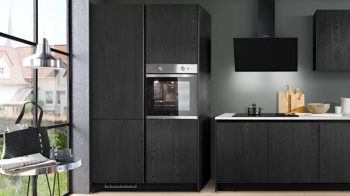 Einbauküche Express küchen aus Holz in Schwarz EXPRESS KÜCHEN Einbauküche Plan mit Einbaugeräten Esche Schwarz - zweizeilig