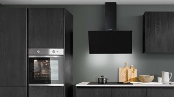 Einbauküche Express küchen aus Holz in Schwarz EXPRESS KÜCHEN Einbauküche Plan mit Einbaugeräten Esche Schwarz - zweizeilig