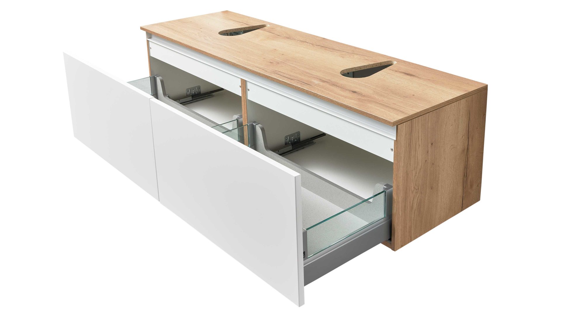 Badmöbel-Set Interliving aus Holz in Weiß Interliving Bad Serie 7332 - Badmöbel-Set Basis Alpinweiß & Eiche Sierra