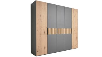 Kleiderschrank Interliving aus Holz in Holzfarben Interliving Schlafzimmer Serie 1029 – Kleiderschrank 528053 Wildeiche & Graphit - fünftürig, Breite ca. 249 cm