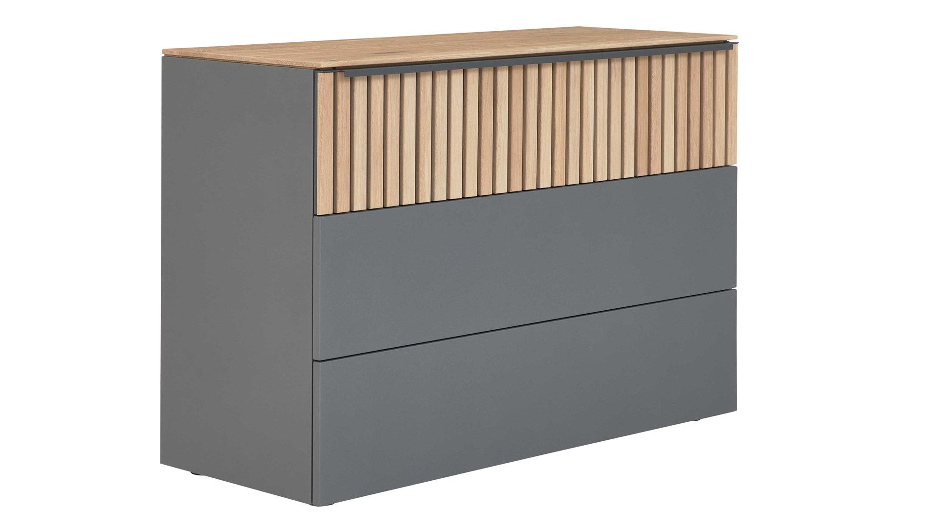 Schubladenkommode Interliving aus Holz in Dunkelgrau Interliving Schlafzimmer Serie 1029 – Schubladenkommode Graphit & Wildeiche - drei Schubladen, Breite ca. 115 cm