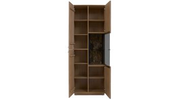 Vitrine Interliving aus Holz in Holzfarben Interliving Wohnzimmer Serie 2025 - Vitrine 01 Wildeiche, Anthrazit & Kork - drei Türen, Höhe ca. 209 cm