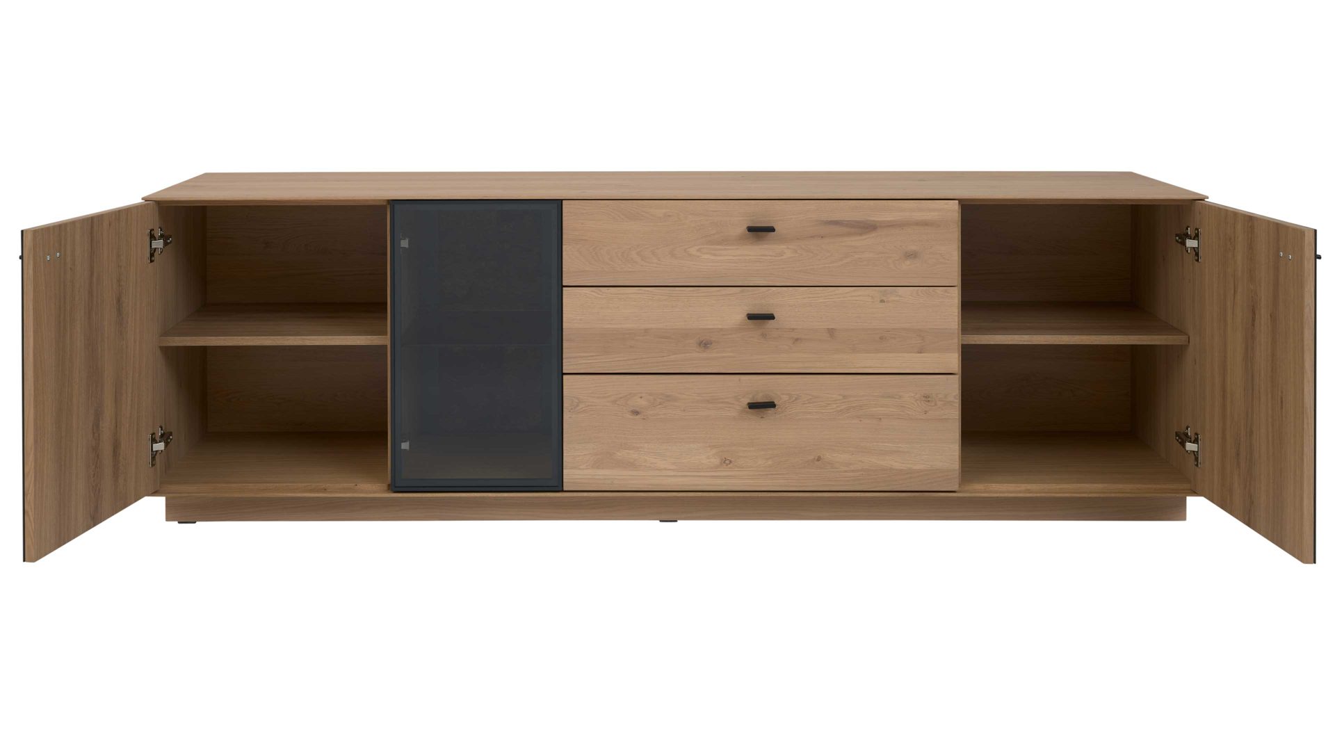 Wohnwand Interliving aus Holz in Holzfarben Interliving Wohnzimmer Serie 2025 - Wohnwand 83 Wildeiche, Anthrazit & Kork - dreiteilig, Breite ca. 325 cm