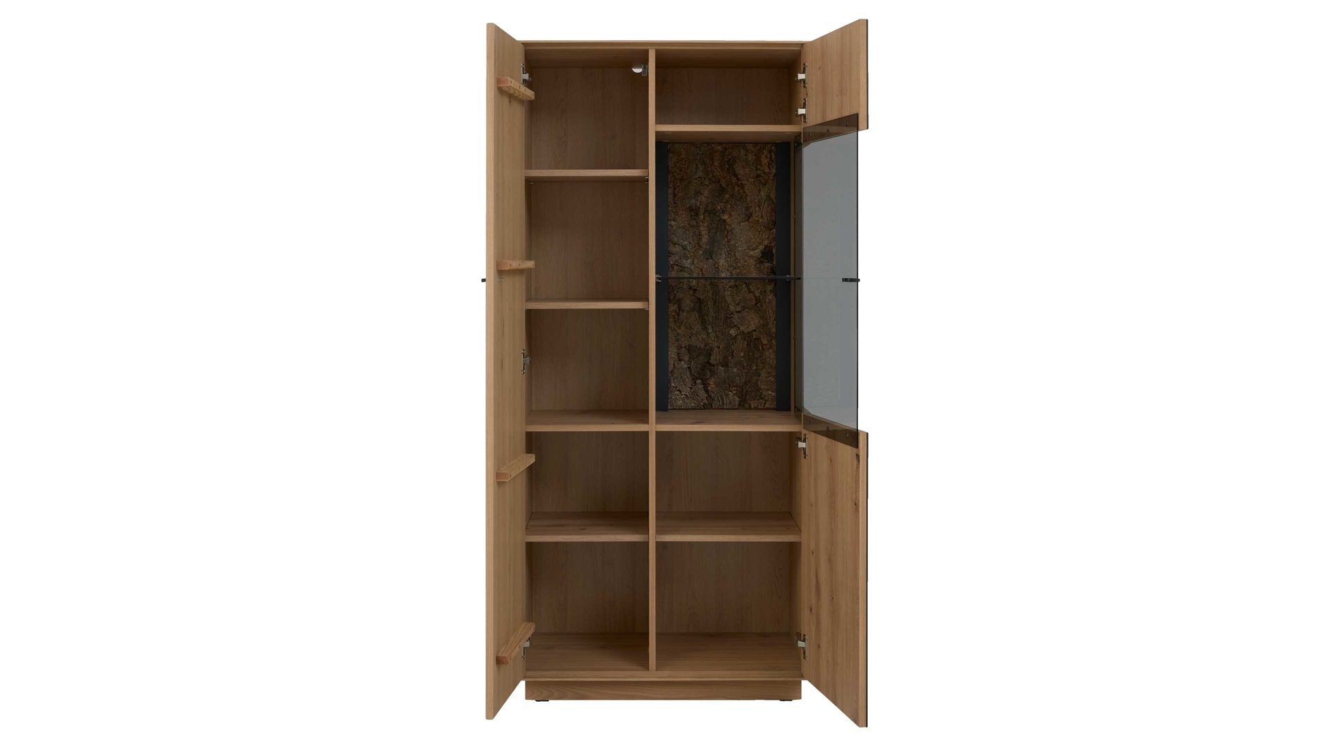 Vitrine Interliving aus Holz in Holzfarben Interliving Wohnzimmer Serie 2025 - Vitrine 05 Wildeiche, Anthrazit & Kork - zwei Türen, Höhe ca. 167 cm