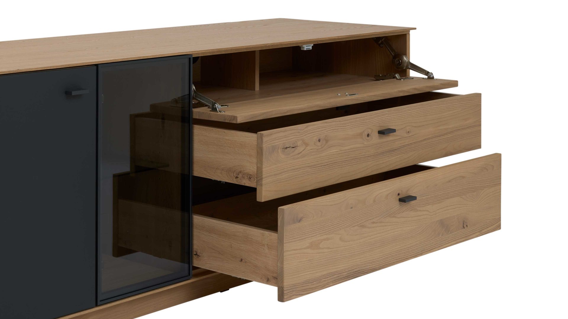 Lowboard Interliving aus Holz in Holzfarben Interliving Wohnzimmer Serie 2025 - Lowboard 31 Wildeiche, Anthrazit & Kork - Breite ca. 175 cm