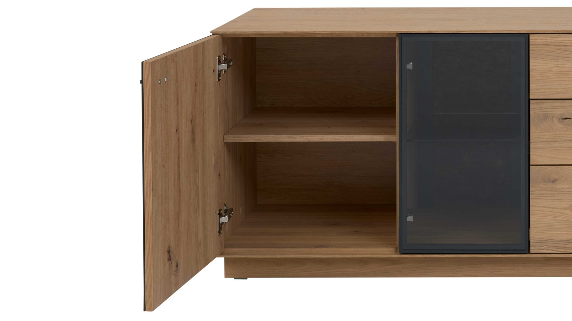 Lowboard Interliving aus Holz in Holzfarben Interliving Wohnzimmer Serie 2025 - Lowboard 31 Wildeiche, Anthrazit & Kork - Breite ca. 175 cm