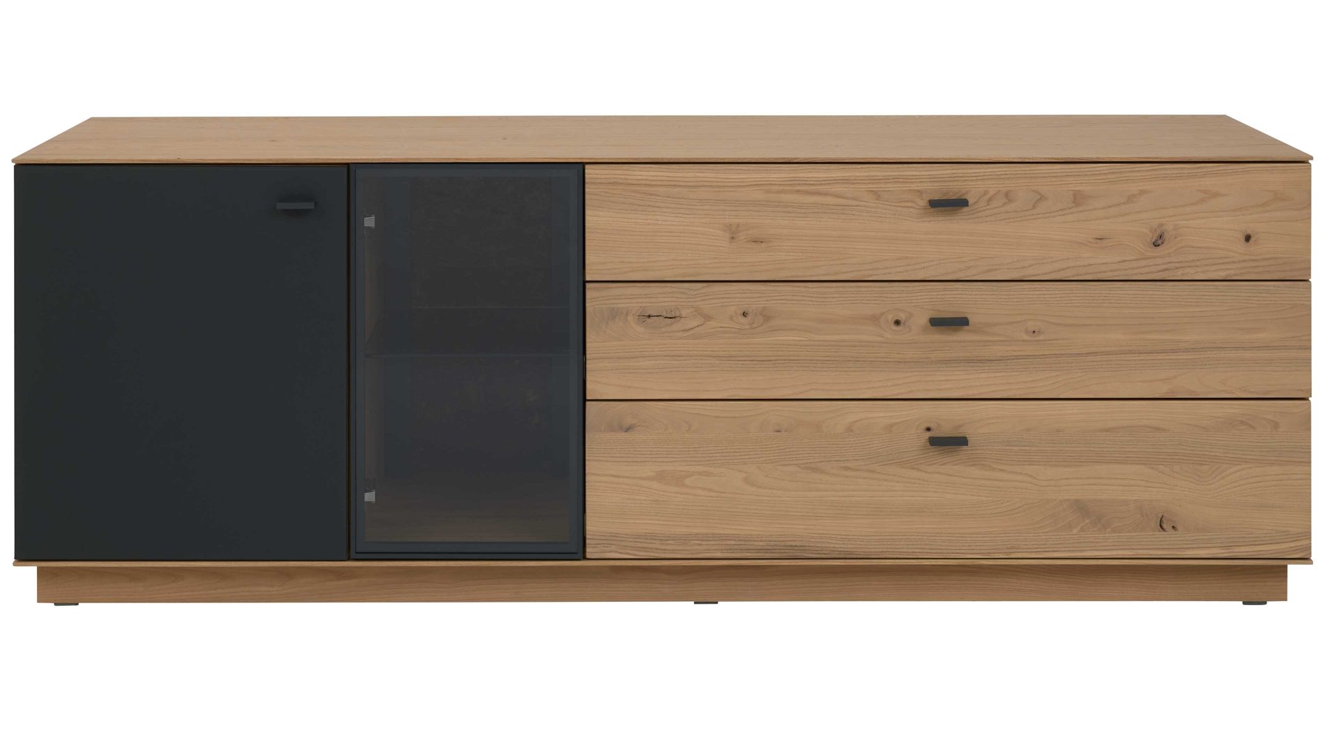 Wohnwand Interliving aus Holz in Holzfarben Interliving Wohnzimmer Serie 2025 - Wohnwand 84 Wildeiche, Anthrazit & Kork - dreiteilig, Breite ca. 265 cm