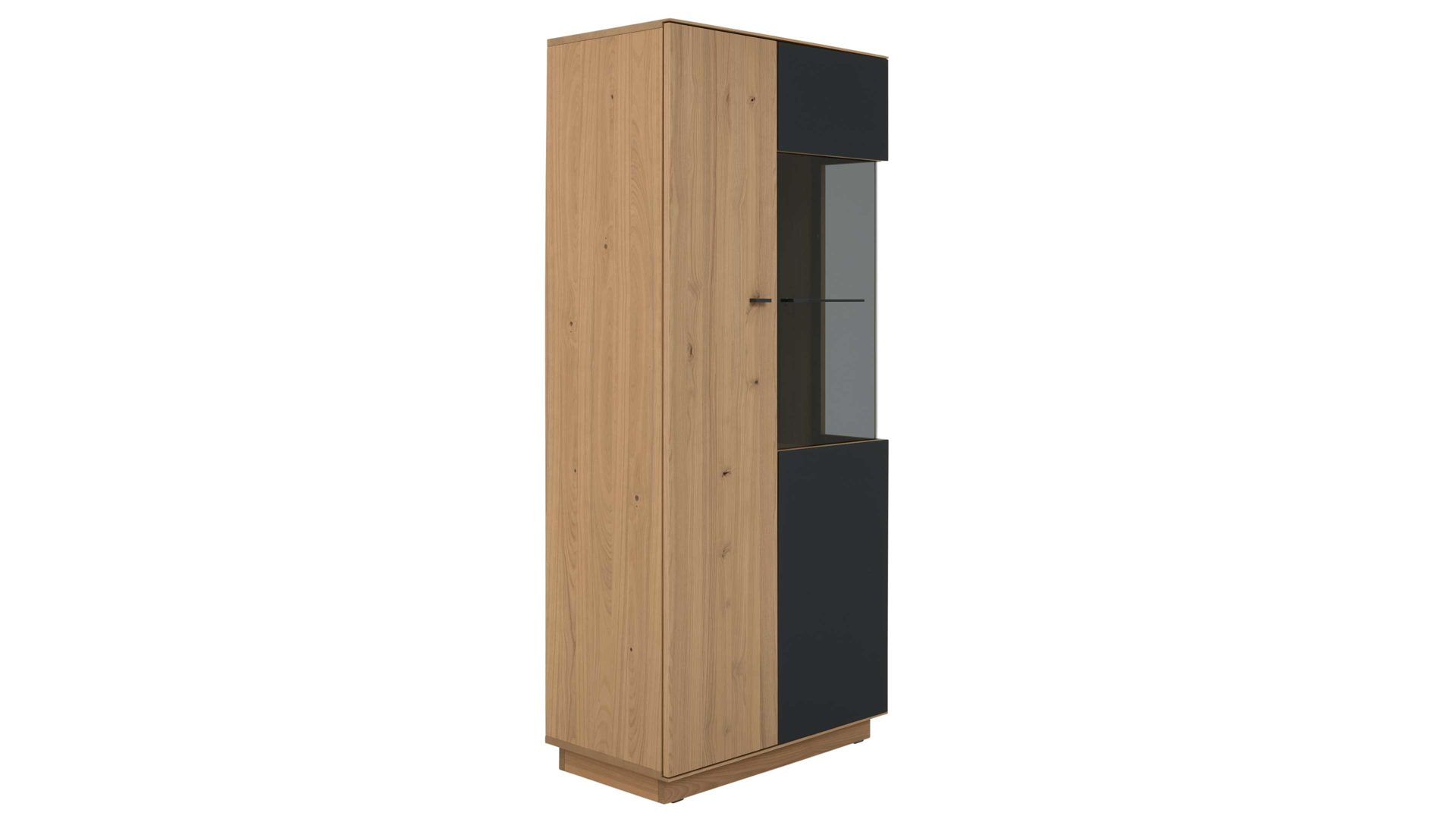 Vitrine Interliving aus Holz in Holzfarben Interliving Wohnzimmer Serie 2025 - Vitrine 05 Wildeiche, Anthrazit & Kork - zwei Türen, Höhe ca. 167 cm
