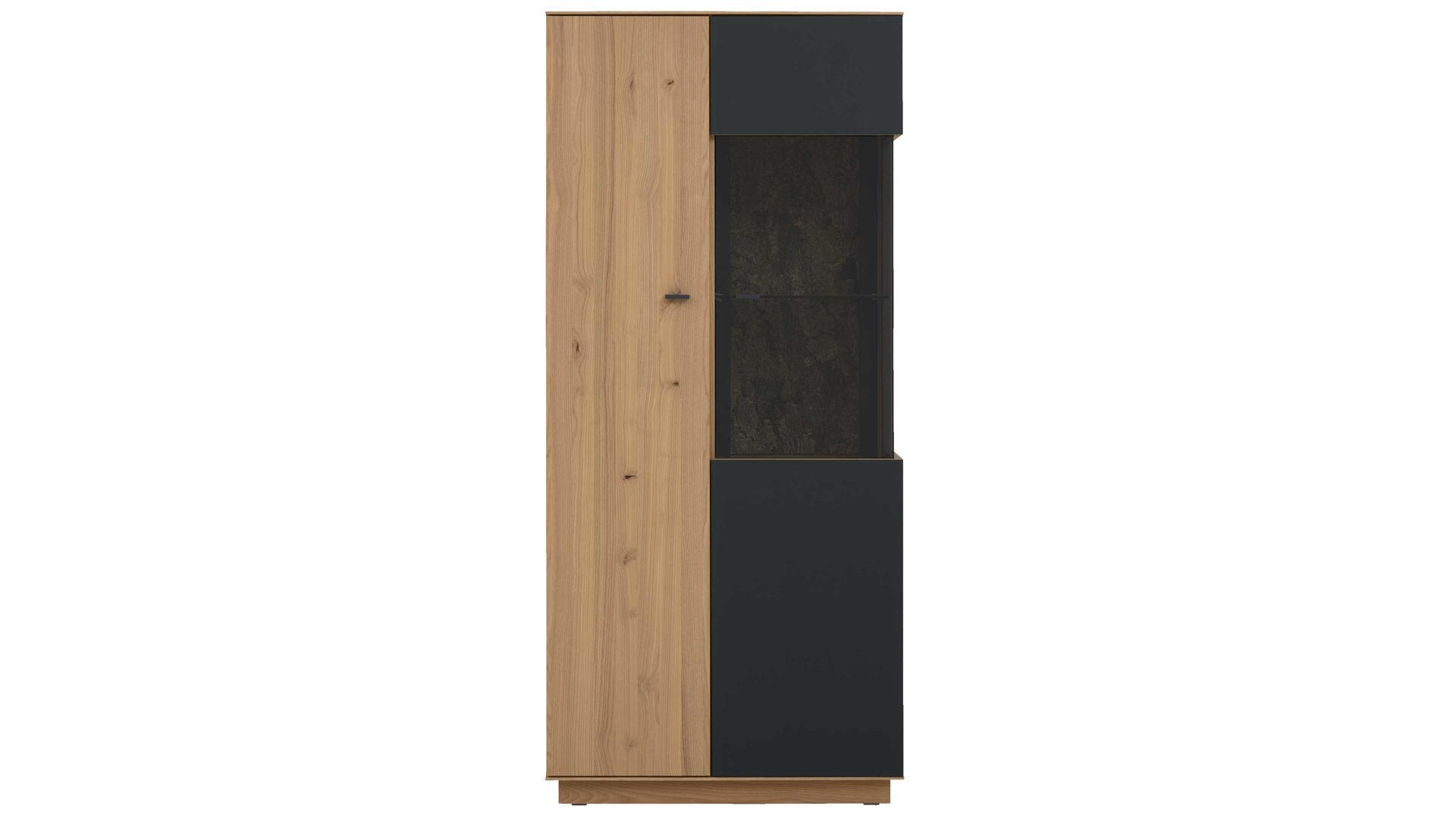 Vitrine Interliving aus Holz in Holzfarben Interliving Wohnzimmer Serie 2025 - Vitrine 05 Wildeiche, Anthrazit & Kork - zwei Türen, Höhe ca. 167 cm