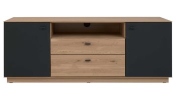 Lowboard Interliving aus Holz in Holzfarben Interliving Wohnzimmer Serie 2025 - Lowboard 30 Wildeiche, Anthrazit & Kork - Breite ca. 165 cm