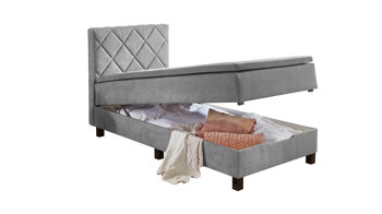 Boxspringbett Sun garden | 162739 aus Stoff in Grau Boxspringbett Jeff silberfarbener Bezug 50343-720 – Liegefläche ca. 120 x 200 cm