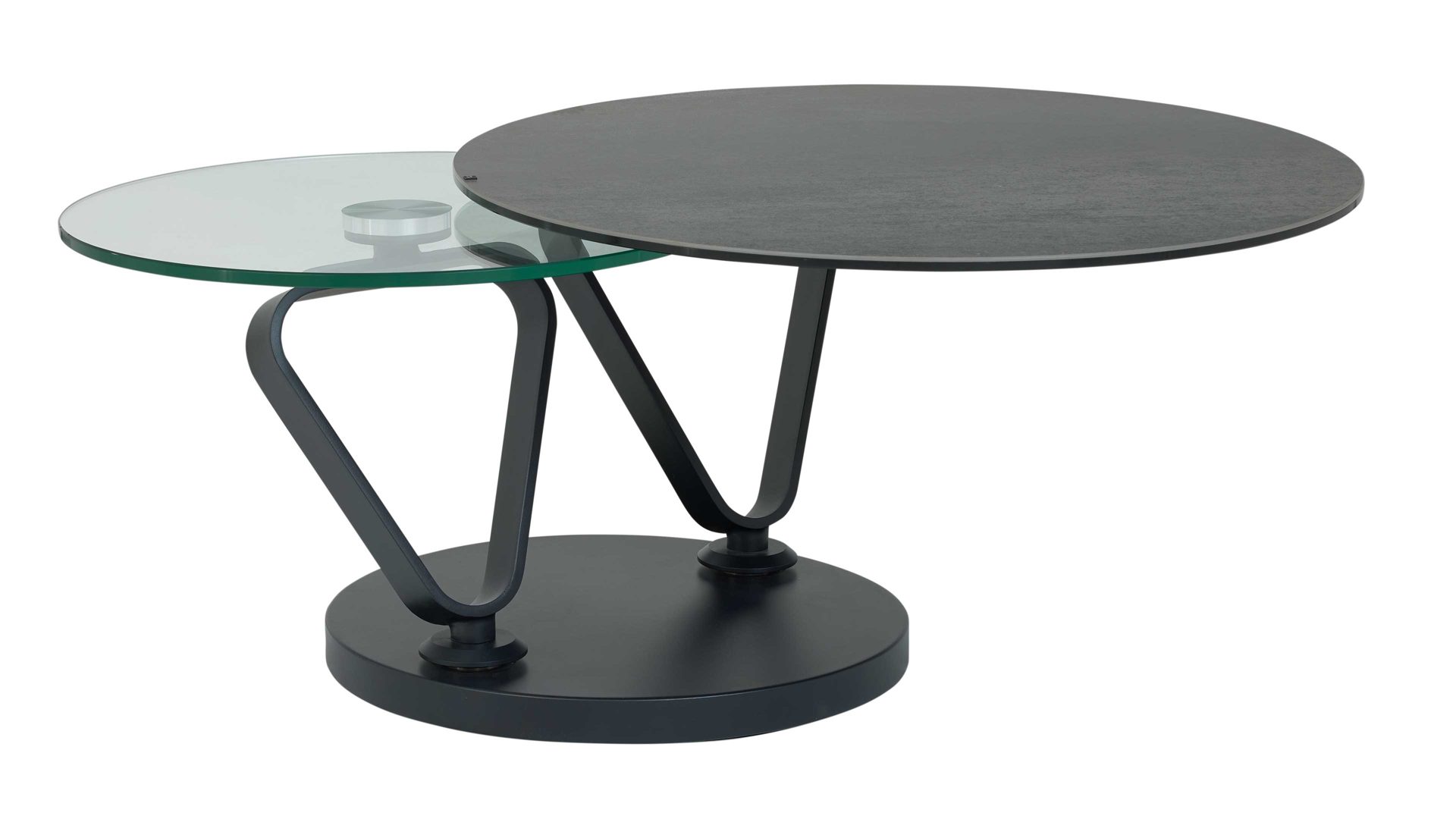 Couchtisch Interliving aus Keramik in Hellgrau Interliving Couchtisch Serie 6218 - Funktionscouchtisch silbergraue Keramik & schwarzer Stahl - Durchmesser ca. 75 cm