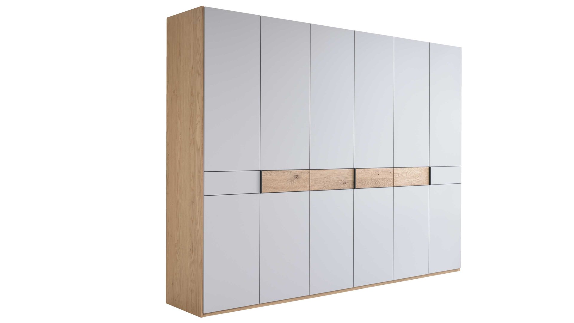 Kleiderschrank Interliving aus Holz in Hellgrau Interliving Kleiderschrank Serie 1207 – Kleiderschrank Satingrau & Wildeiche - sechs Türen, Breite ca. 269 cm