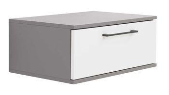 Nachtkommode Interliving aus Holz in Grau Interliving Kleiderschrank Serie 1207 – Hänge-Nachtkonsole 210011 Weiß & Manhattan – eine Schublade, Breite ca. 60 cm