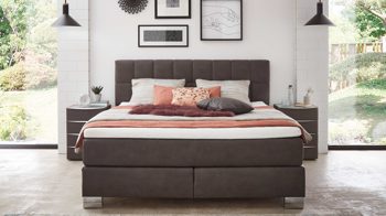 Boxspringbett comfortmaster besser sitzen, liegen, leben aus Stoff in Dunkelgrau Comfortmaster Dreamplace 2.0 - Boxspringbett 0394L schieferfarbene Mikrofaser Galero 640009 – Liegefläche ca. 180 x 200 cm