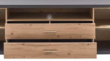 Lowboard Ideal möbel aus Holz in Dunkelgrau Medien-Lowboard Manhattan Grau & Eiche Artisan– zwei Türen, zwei Schubladen, Länge ca. 207 cm