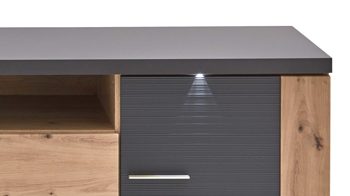 Lowboard Ideal möbel aus Holz in Dunkelgrau Medien-Lowboard Manhattan Grau & Eiche Artisan– zwei Türen, zwei Schubladen, Länge ca. 207 cm