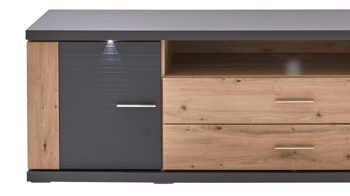 Lowboard Ideal möbel aus Holz in Dunkelgrau Medien-Lowboard Manhattan Grau & Eiche Artisan– zwei Türen, zwei Schubladen, Länge ca. 207 cm