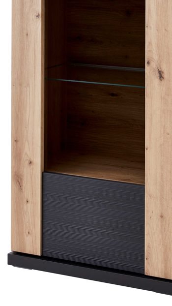 Vitrine Ideal möbel aus Holz in Dunkelgrau Highboard-Vitrine Manhattan Grau & Eiche Artisan – eine  Tür,  links
