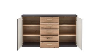 Sideboard Ideal möbel aus Holz in Dunkelgrau Sideboard Manhattan Grau & Eiche Artisan – zwei  Türen, fünf Schubladen
