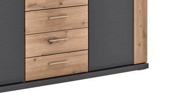 Sideboard Ideal möbel aus Holz in Dunkelgrau Sideboard Manhattan Grau & Eiche Artisan – zwei  Türen, fünf Schubladen