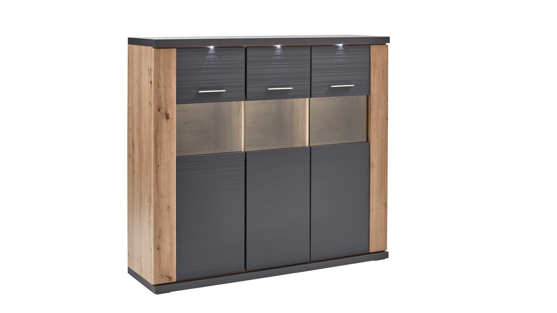 Highboard Ideal möbel aus Holz in Dunkelgrau Highboard Manhattan Grau & Eiche Artisan  – drei Türen