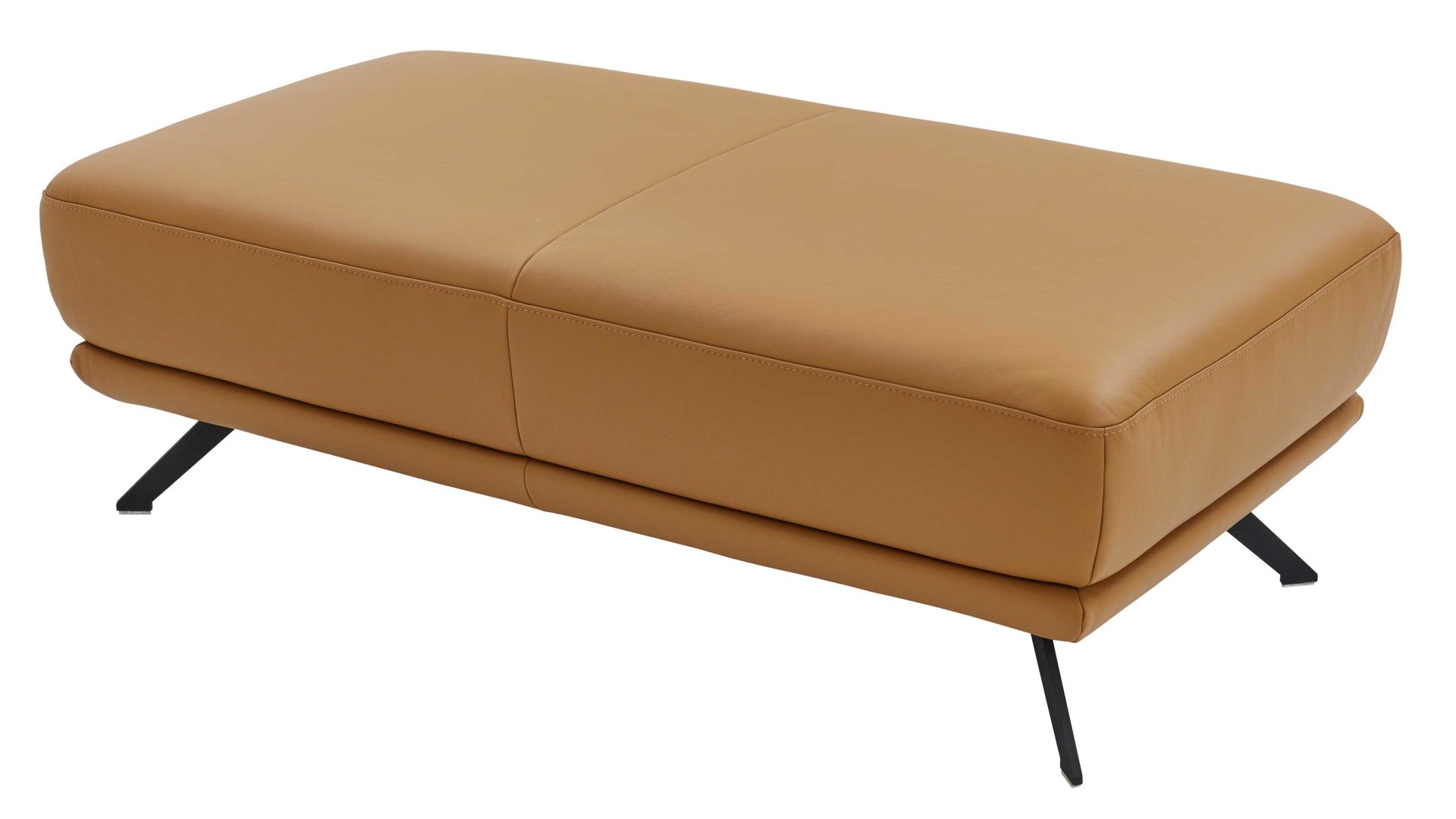 Polsterhocker modulmaster aus Leder in Orange Modulmaster MM-PN1167 - XXL-Hocker kurkumafarbenes Leder Torro & schwarze Metallfüße - ca. 133 x 72 cm