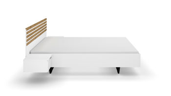 Doppelbett Rauch aus Holz in Weiß rauch BLUE Lamella - Bettgestell mit Hängenachttischen Alpinweiß & Eiche Artisan - Liegefläche ca. 180 x 200 cm