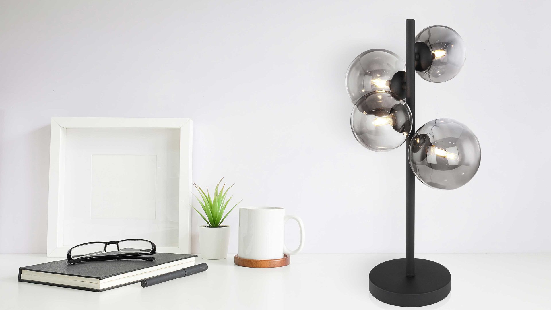 Tischleuchte Globo lighting aus Glas in Schwarz GLOBO Lampe-Serie Riha - Tischleuchte Rauchglas & mattschwarzes Metall - Höhe ca. 48 cm