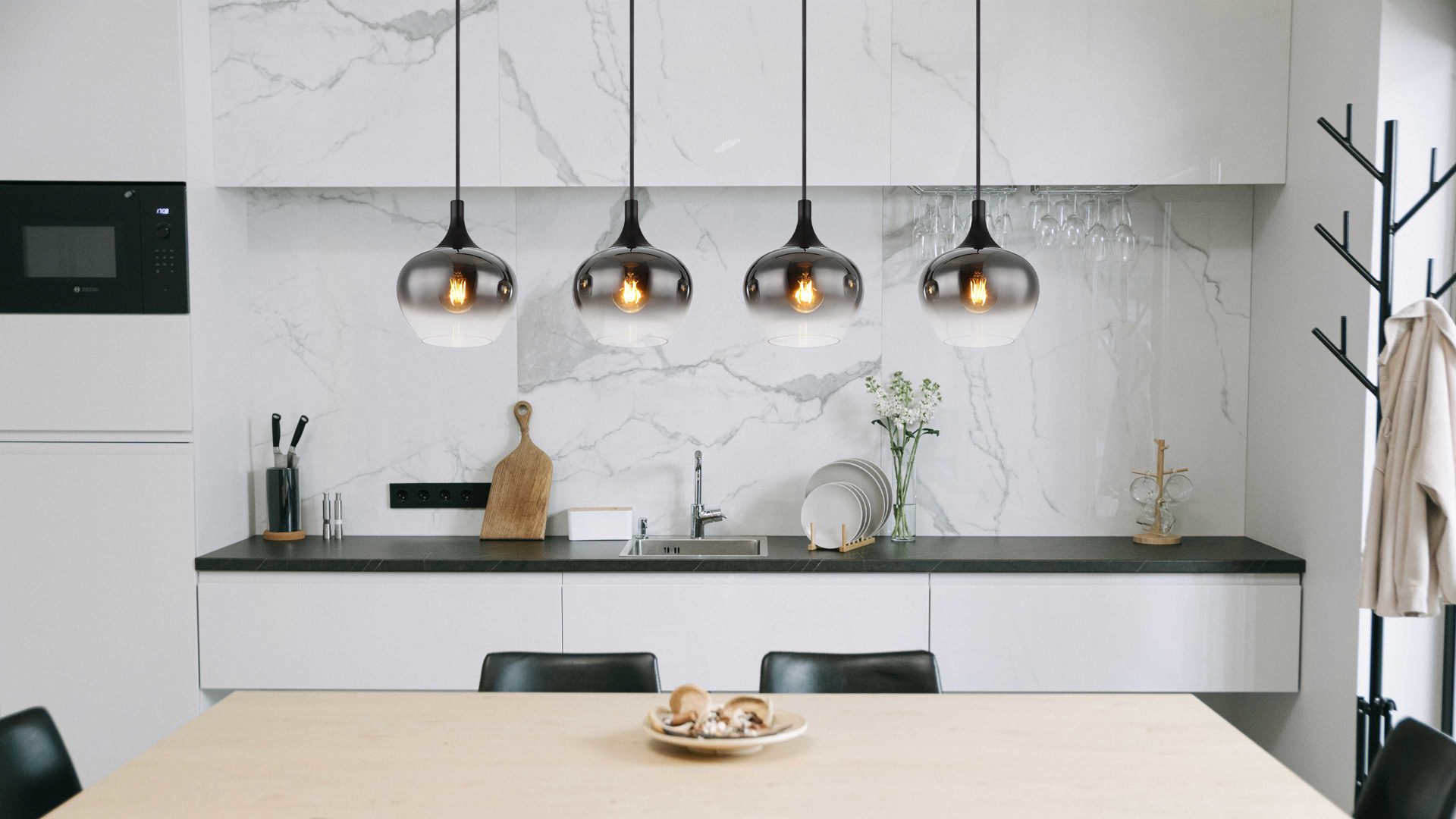 Pendelleuchte Globo lighting aus Glas in Schwarz GLOBO Lampe-Serie Maxy - Hängeleuchte Rauchglas & mattschwarzes Metall - Länge ca. 100 cm