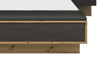 Bettgestell Rauch aus Holz in Holzfarben rauch ORANGE Apollon - Bettanlage mit zwei Hängenachttischen & Beleuchtung Schwarz & Eiche Artisan - Liegefläche ca. 180 x 200 cm