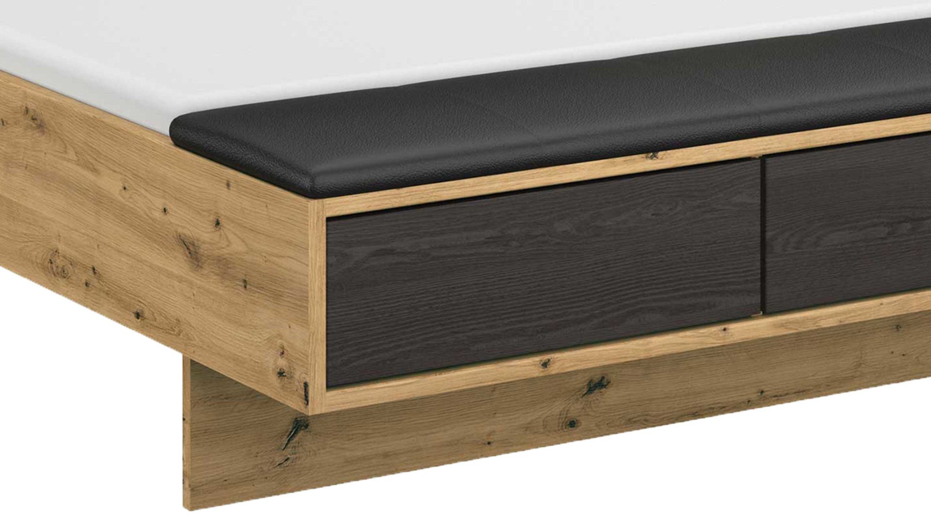 Bettgestell Rauch aus Holz in Holzfarben rauch ORANGE Apollon - Bettanlage mit zwei Hängenachttischen & Beleuchtung Schwarz & Eiche Artisan - Liegefläche ca. 180 x 200 cm