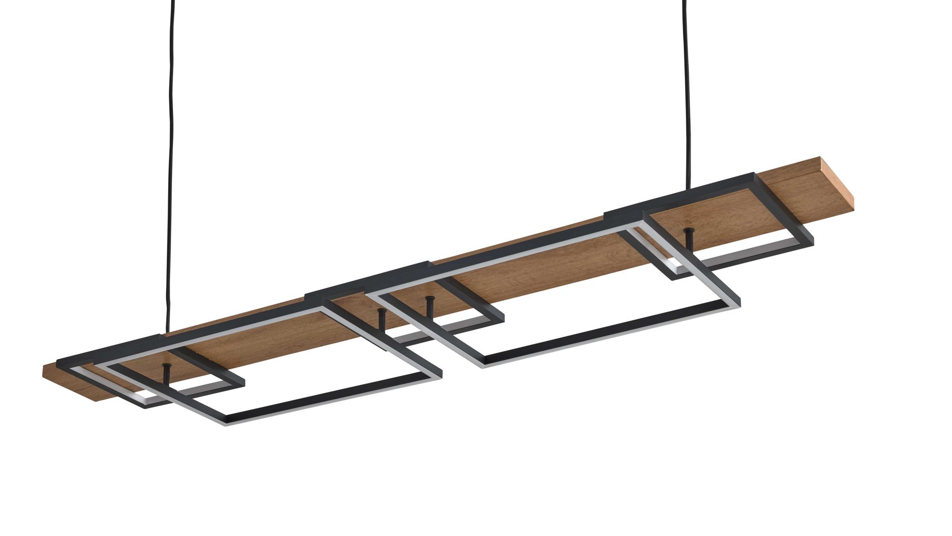 Pendelleuchte Interliving aus Metall in Schwarz Interliving Leuchten Serie 9342 - Hängelampe dunkles Holz & mattschwarzes Metall - Länge ca. 125 cm
