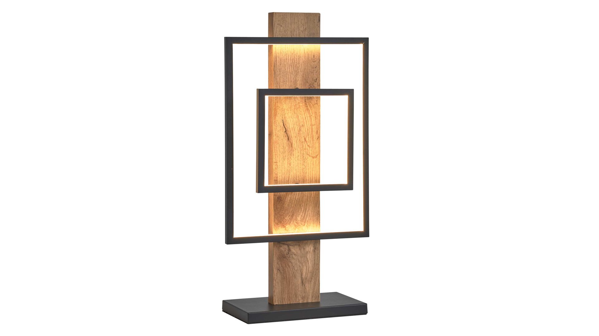 Tischleuchte Interliving aus Metall in Schwarz Interliving Leuchten Serie 9342 - Tischlampe dunkles Holz & mattschwarzes Metall - Höhe ca. 62 cm