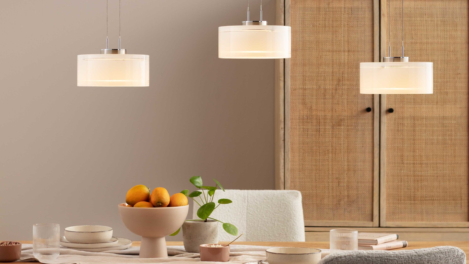 Pendelleuchte Fh fischer & honsel aus Glas in Weiß FH Hängelampe Larin Nickel matt & opalweißes Glas - Länge ca. 100 cm