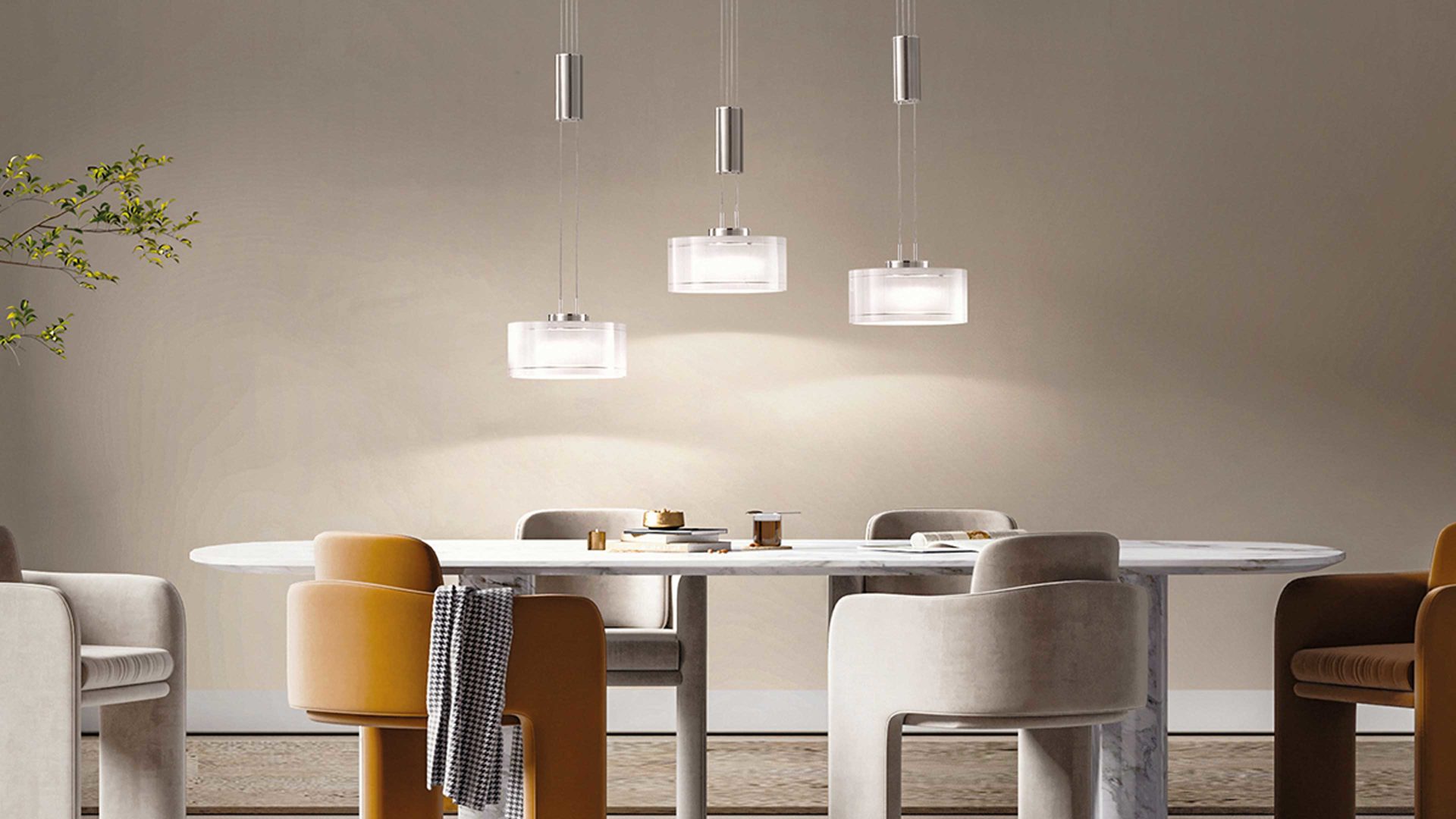 Pendelleuchte Fh fischer & honsel aus Glas in Weiß FH Hängelampe Larin Nickel matt & opalweißes Glas - Länge ca. 100 cm