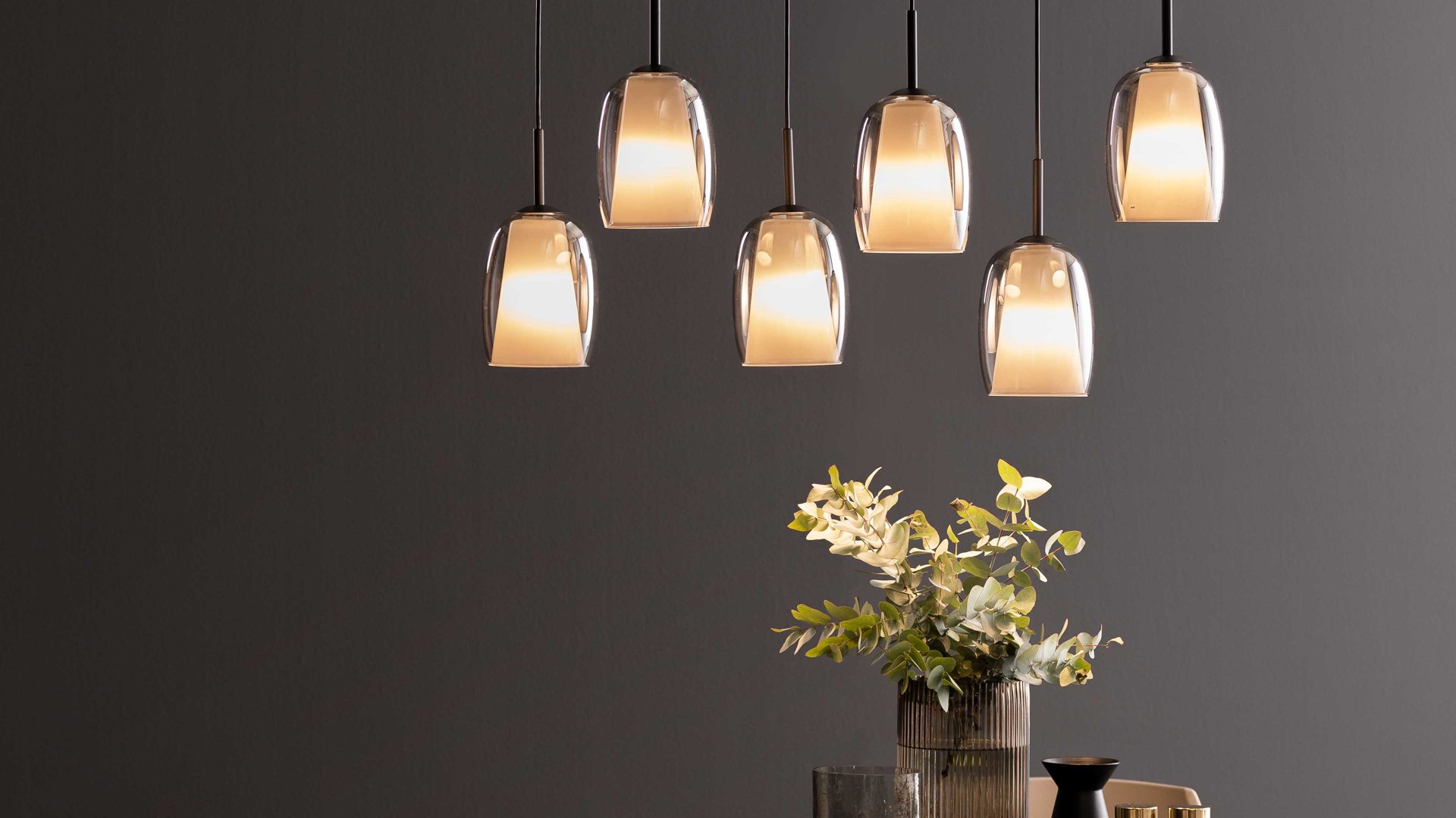 Pendelleuchte Trio lighting for you aus Glas in Grau TRIO Leuchten Serie Barret - Hängelampe Rauchglas & weißes Glas - Länge ca. 95 cm