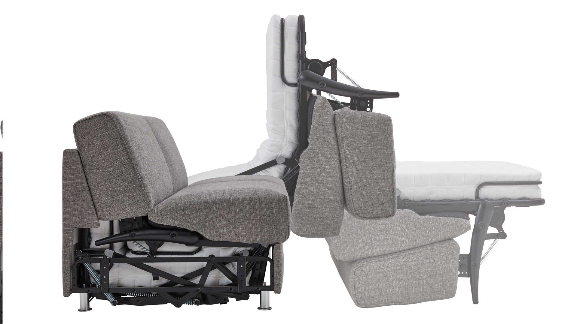 Schlafsofa Bali aus Stoff in Grau Schlafsofa Lina grauer Bezug & chromfarbene Metallfüße - Breite ca. 194 - 234 cm