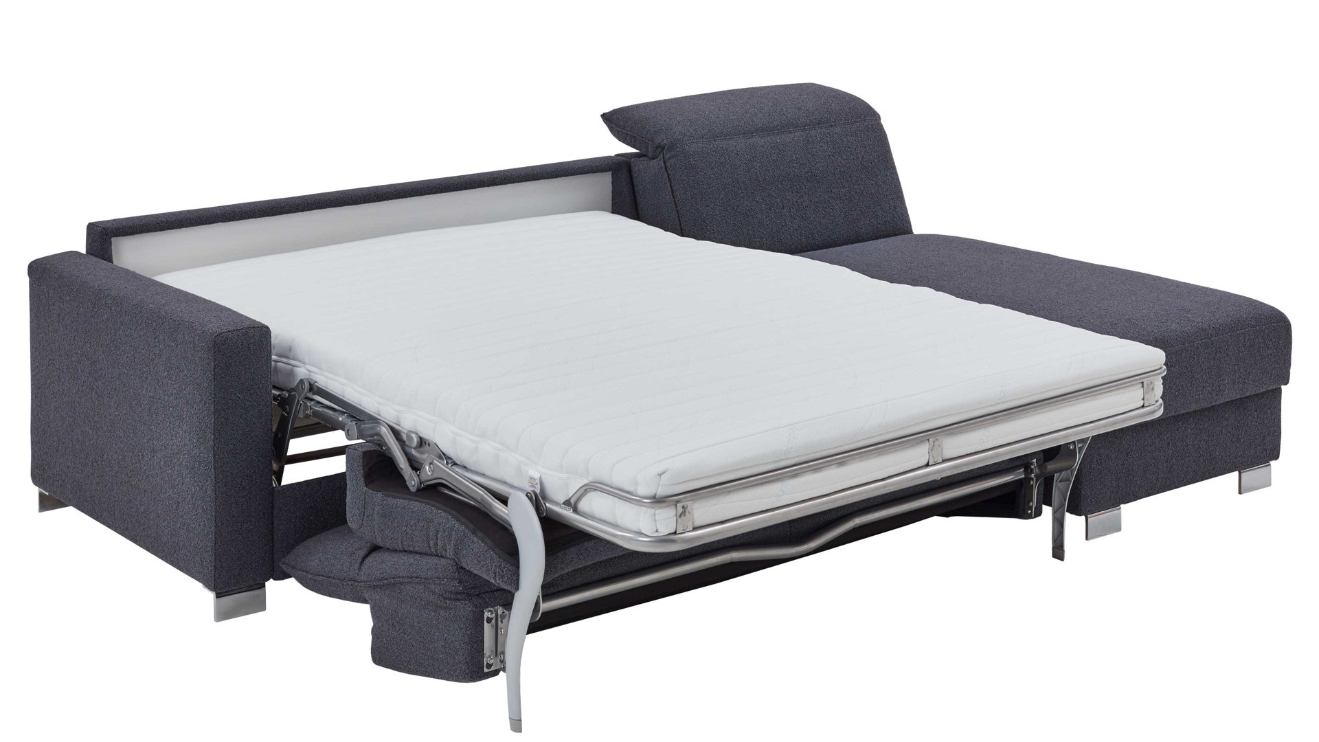 Ecksofa Bali aus Stoff in Grau Schlafsofa Florenz blaugrauer Bezug & Metallfüße - Stellfläche ca. 263 x 186 cm