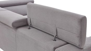 Ecksofa KAWOO aus Stoff in Grau KAWOO Serie 7539 - Ecksofa mit Funktionen platingrauer Breitcord GCT 49 & schwarze Metallfüße - Stellfläche ca. 293 x 201 cm