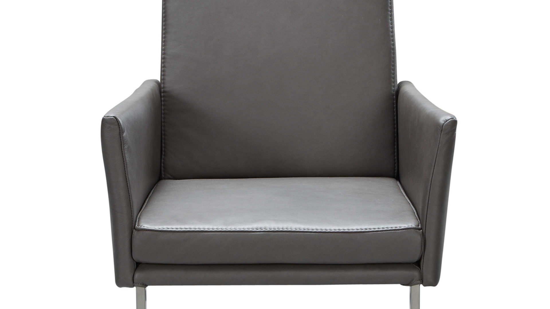 Freischwinger-Sessel combinessa aus Leder in Grau Combinessa Serie Gavello - Armlehn-Schwingstuhl 6155 graues LongLife-Dickleder Cloud 83 & Edelstahlgestell