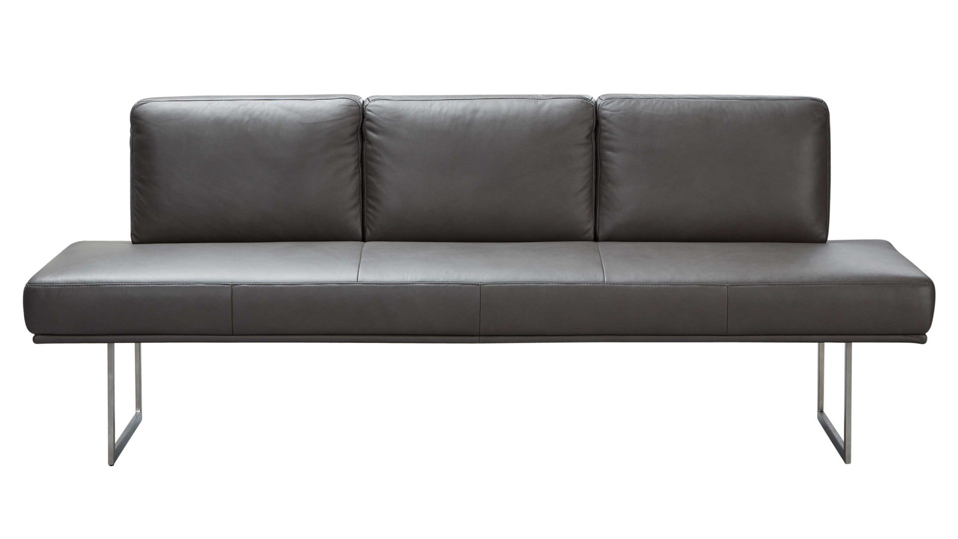 Polsterbank combinessa aus Leder in Grau Combinessa Serie Gavello - Polsterbank 4156 graues LongLife-Dickleder Cloud 83 & Edelstahlkufen - Länge ca.  224 cm
