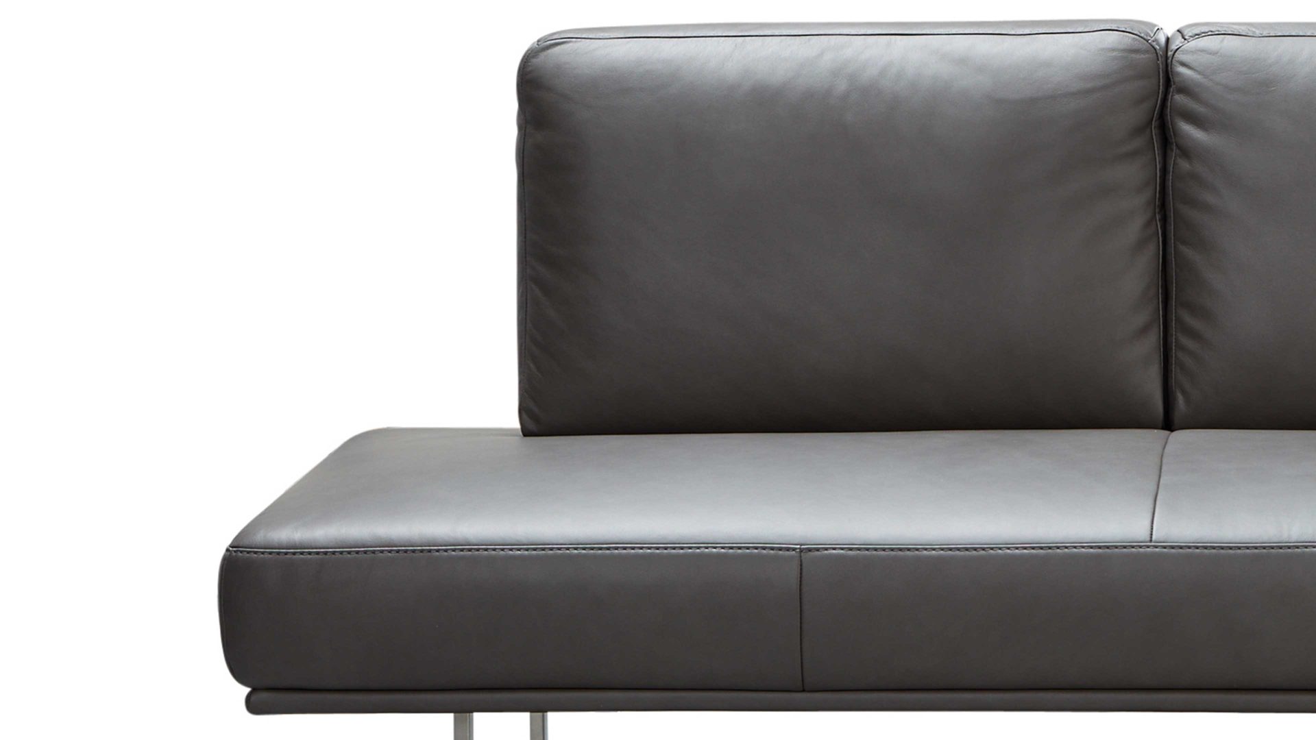 Polsterbank combinessa aus Leder in Grau Combinessa Serie Gavello - Polsterbank 4156 graues LongLife-Dickleder Cloud 83 & Edelstahlkufen - Länge ca.  224 cm