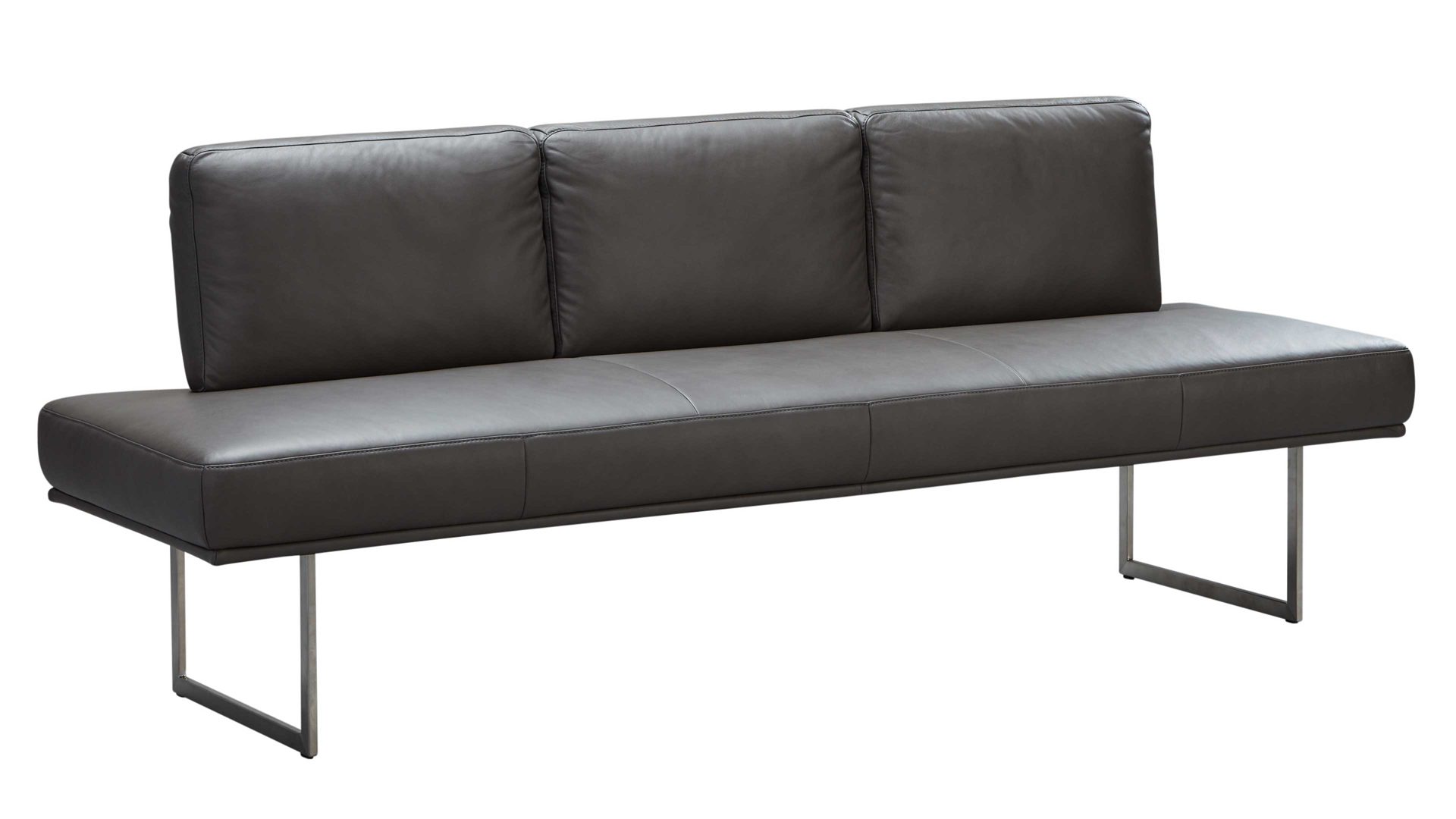Polsterbank combinessa aus Leder in Grau Combinessa Serie Gavello - Polsterbank 4156 graues LongLife-Dickleder Cloud 83 & Edelstahlkufen - Länge ca.  224 cm