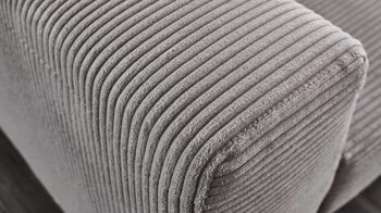 Ecksofa KAWOO aus Stoff in Grau KAWOO Serie 7539 - Ecksofa mit Funktionen platingrauer Breitcord GCT 49 & schwarze Metallfüße - Stellfläche ca. 293 x 201 cm